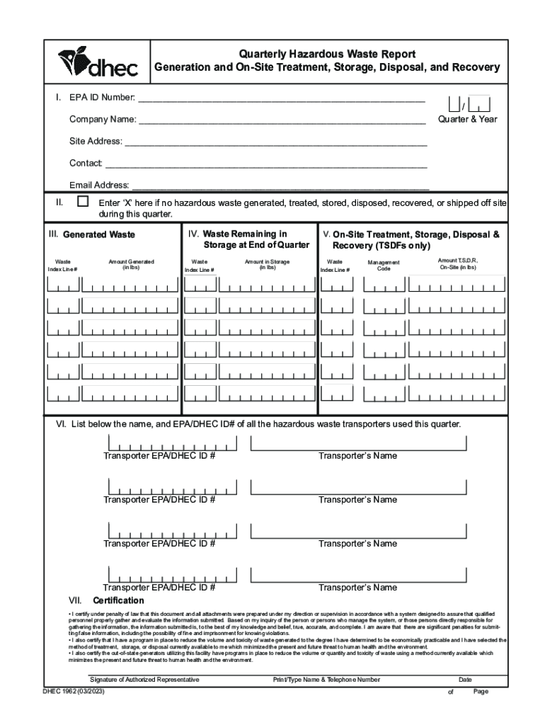  Quarterly Hazardous Waste Report Generation and on 2023-2024