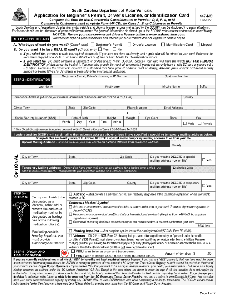  447 NC PDF South Carolina Department of Motor Vehicles 2022-2024