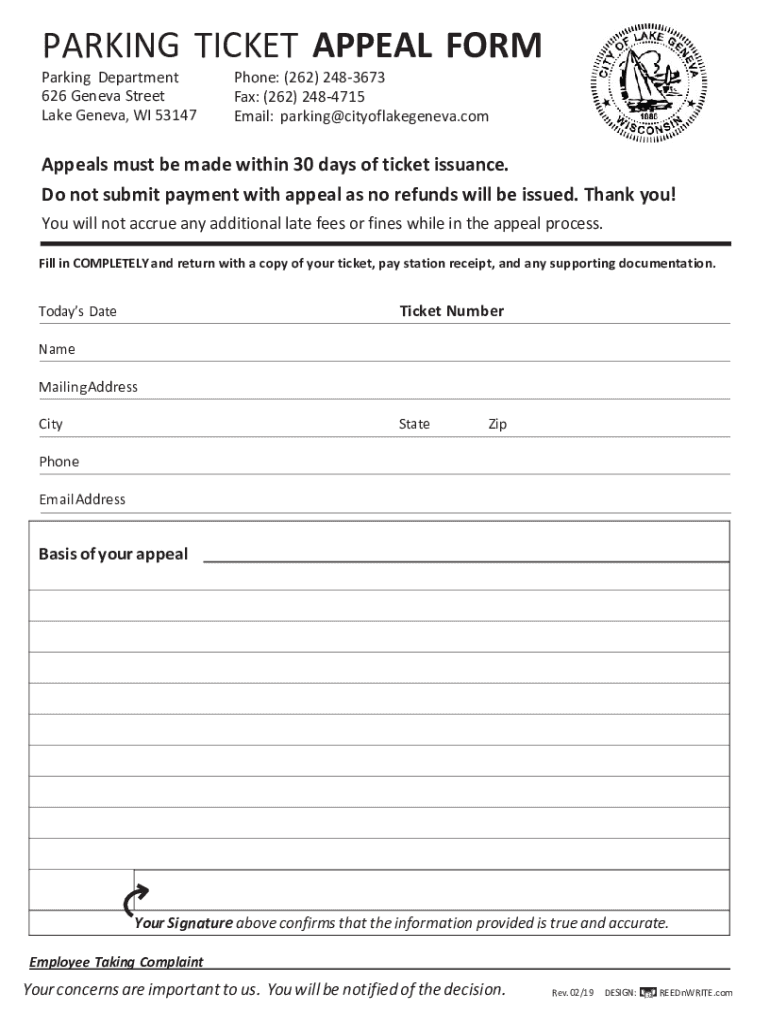 PARKING TICKET APPEAL FORM