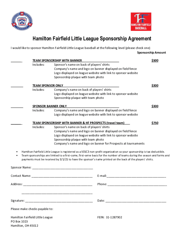 Hamilton Fairfield Little League  Form