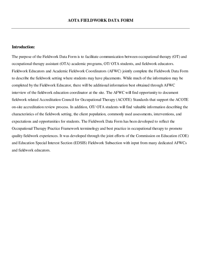  AOTA FIELDWORK DATA FORM Introduction My Spalding 2023-2024