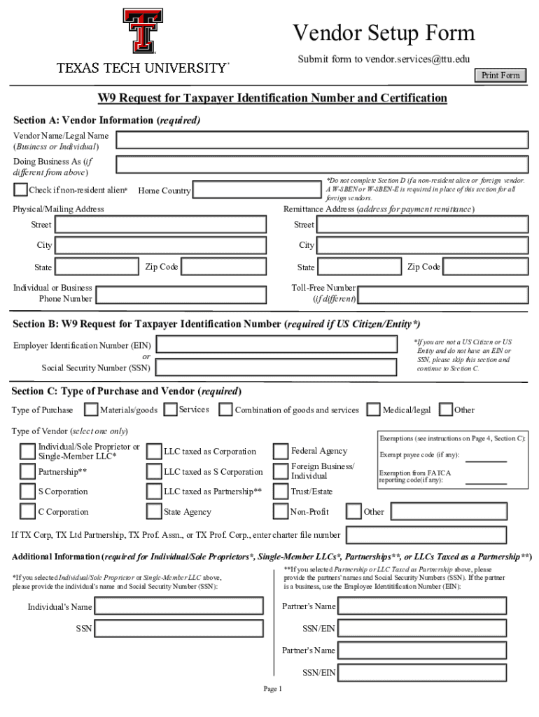 Vendor FormsProcurement Services