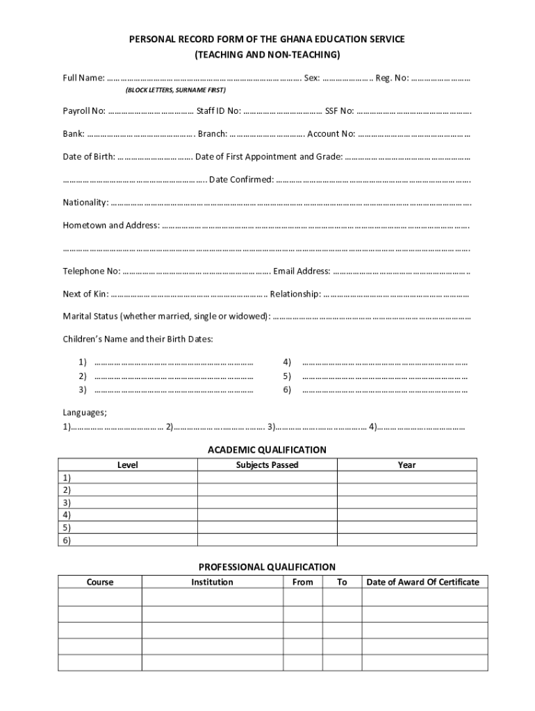 Ghana Education Service Personal Record Form