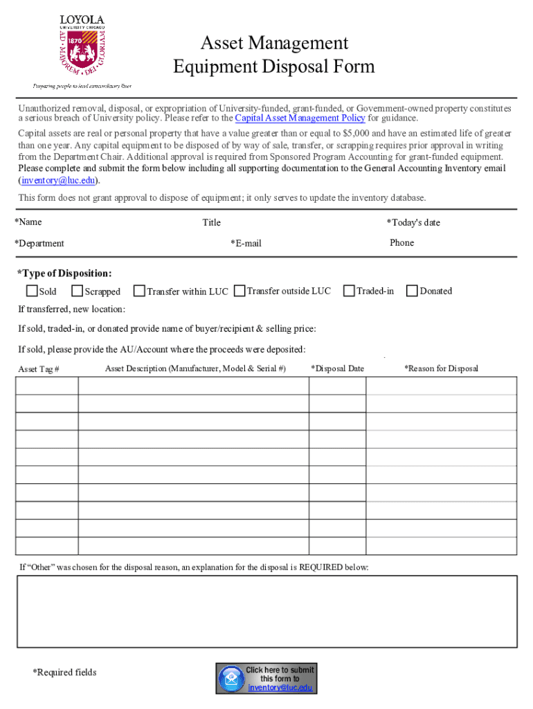  Asset Management Equipment Disposal Form 2022-2024