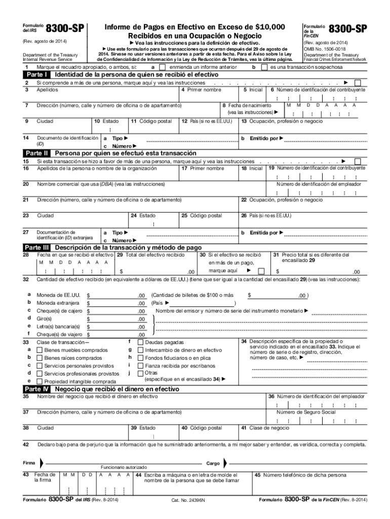 8300 SP Informe De Pagos En Efectivo En Exceso De $10000