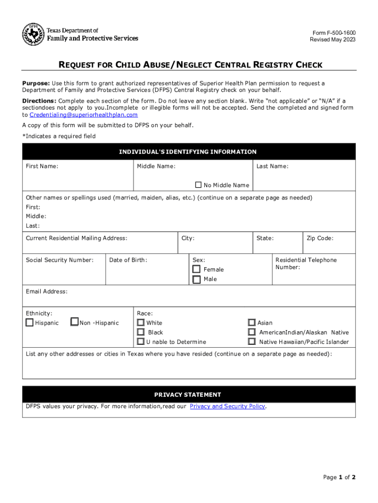 If Central Registry History is Found that Identifi  Form