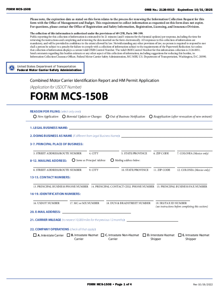  FMCSA Form MCS 150B 2022-2024