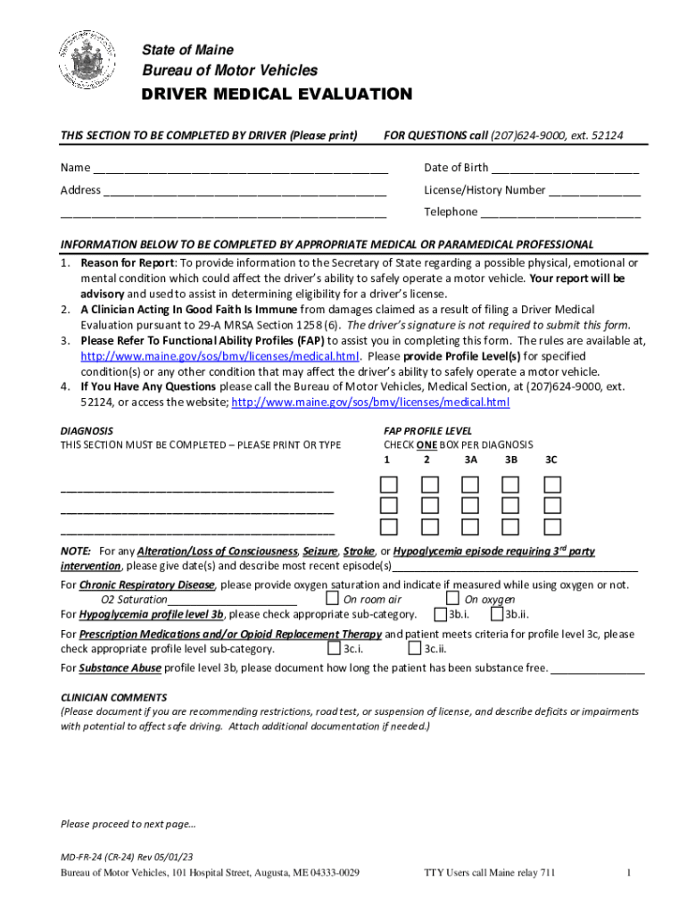  Bureau of Motor Vehicles DRIVER MEDICAL EVALUATION 2023-2024