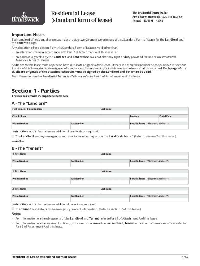 New Brunswick Lease Agreement Official  Form