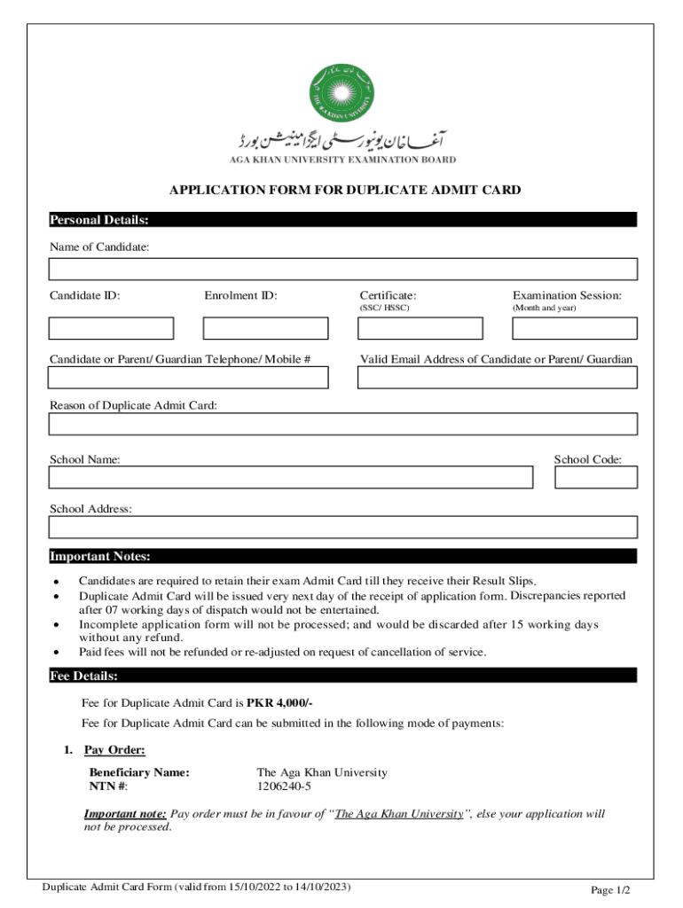 Application Form for Correction in Personal Details AKU EB