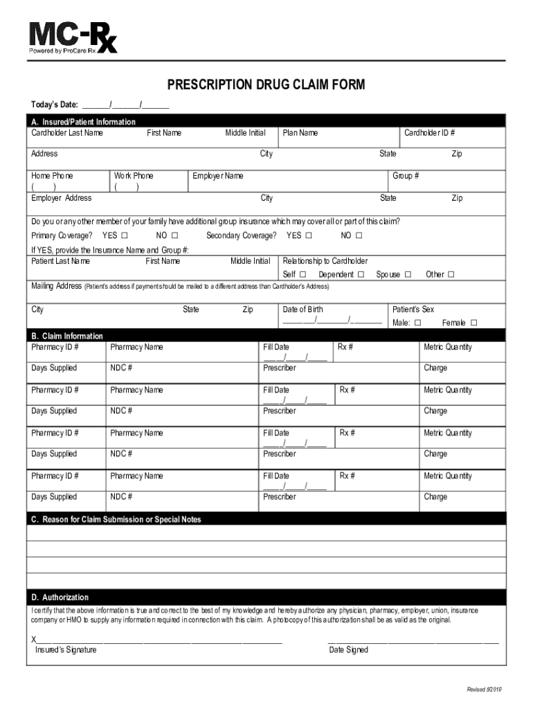 Prescription Drug Claim Form Please Refer to Instructions