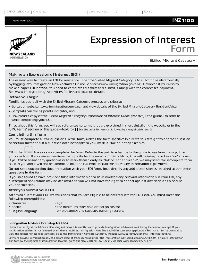  NZ&#039;s Expression of Interest EOI Form for the Skilled 2022-2024