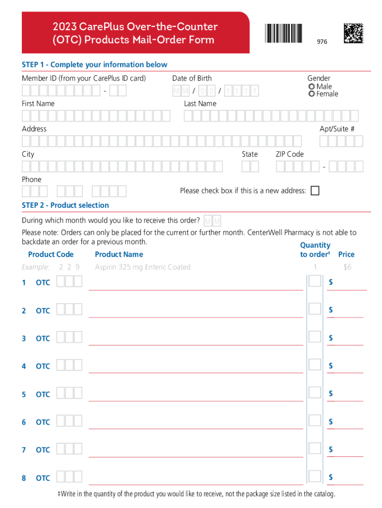  CarePlus over the Counter OTC Products Mail Order Form 2023-2024