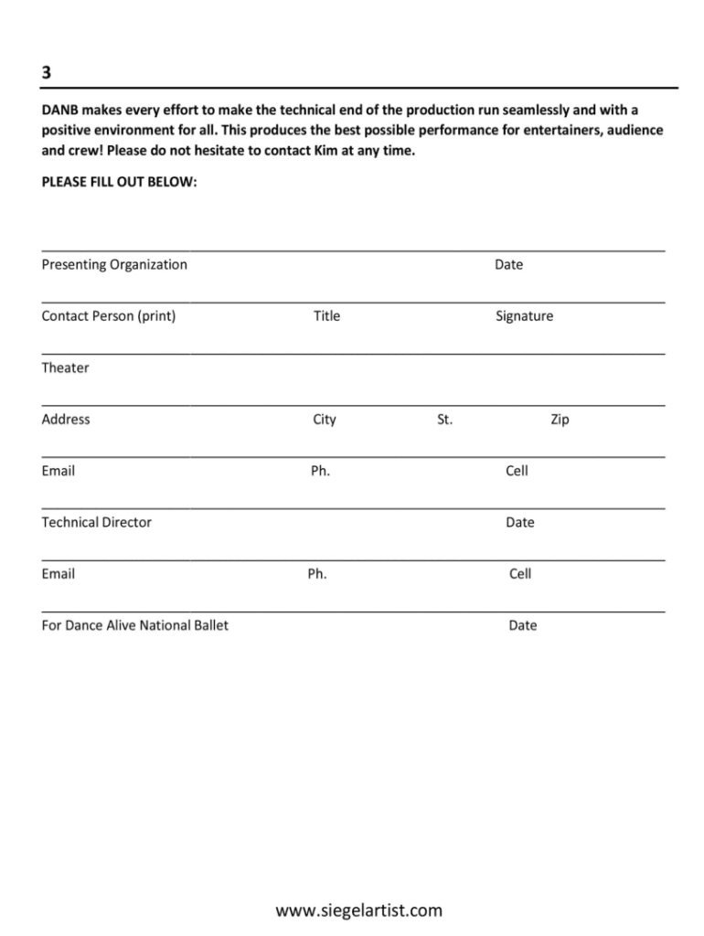 Dance Alive Technical Rider  Form