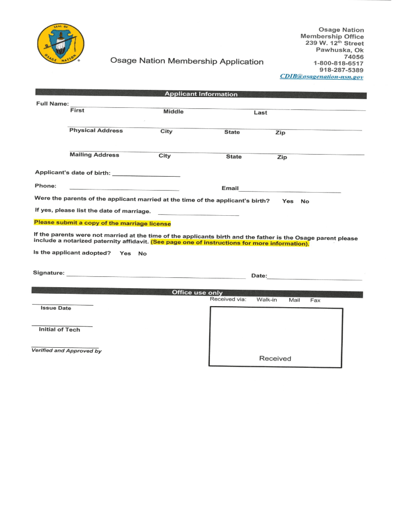  Osage Nation Membership Office 239 W 12th St 2022-2024