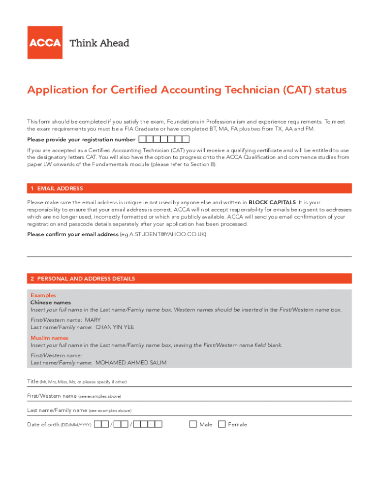 Application for Certified Accounting Technician CAT Status  Form