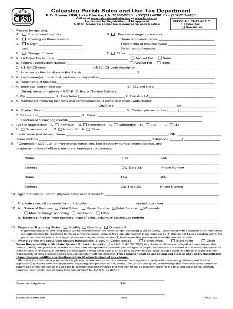 Get Calcasieu Parish Sales Tax Form