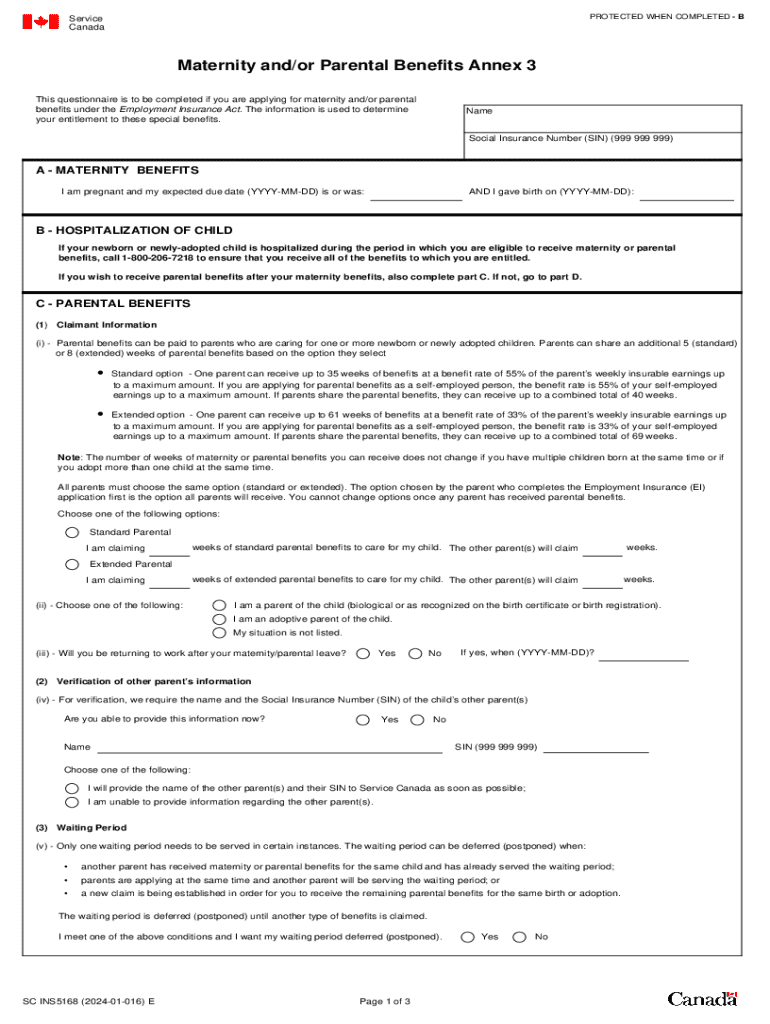  Canada Maternity and Parental Benefits Form 2024-2026