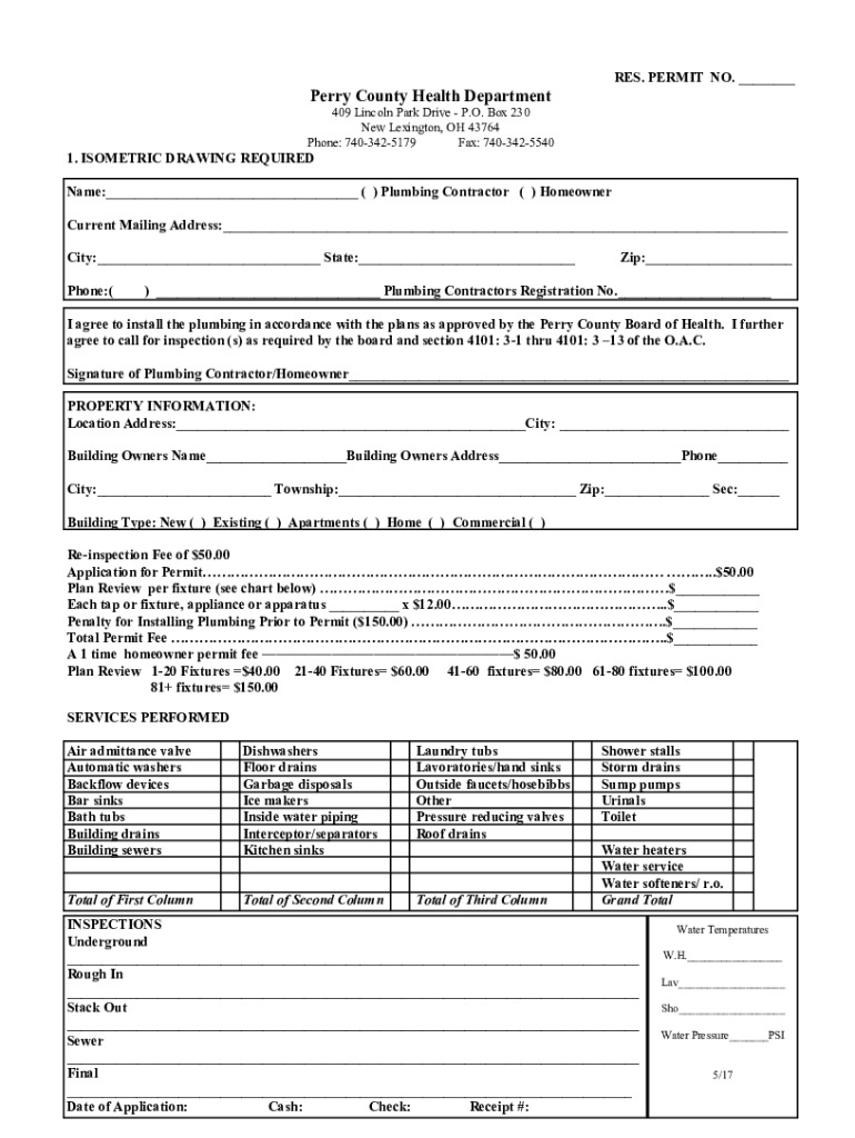 Plumbing Permit Application Residential  Form