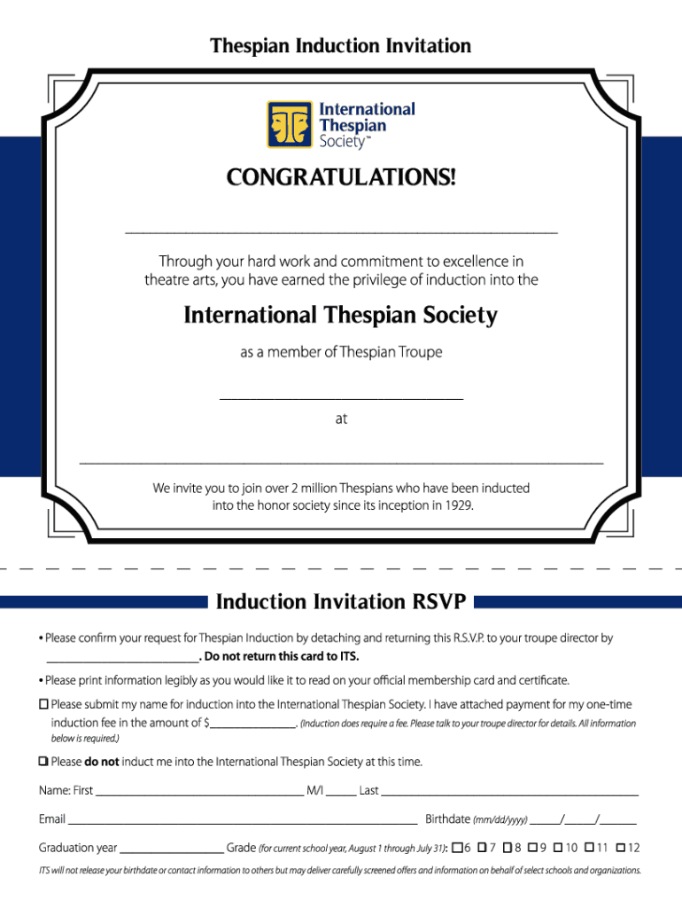 Thespian Induction Invitation  Form