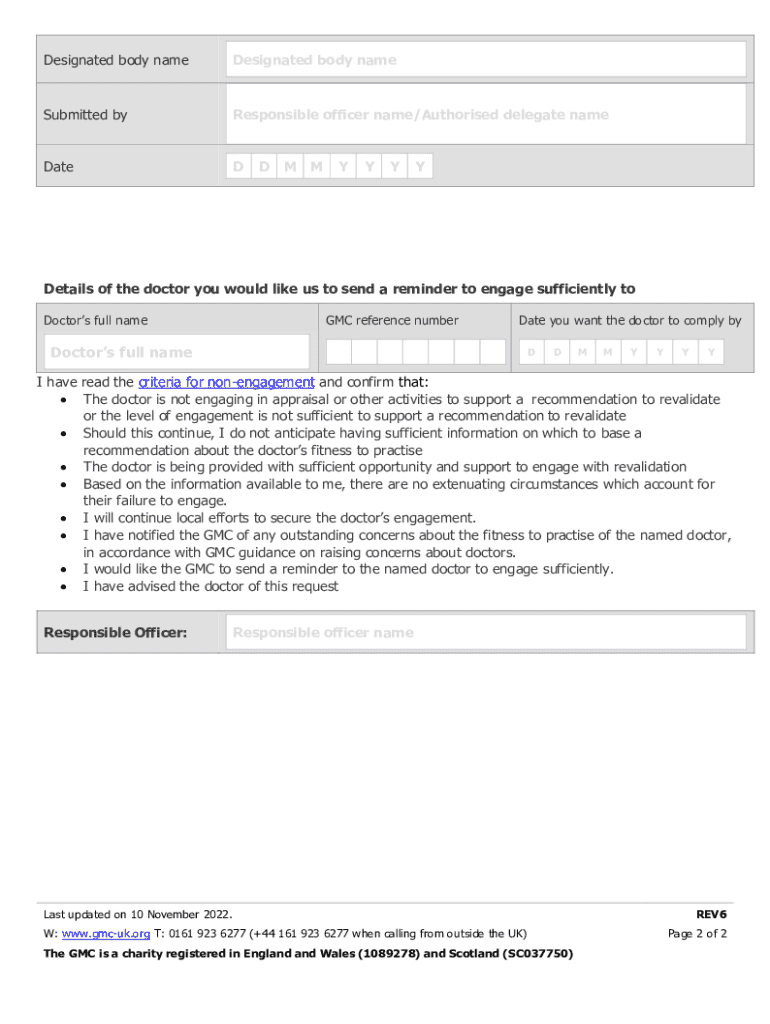  UK Doctor Revalidation Reminder Form 2022-2026