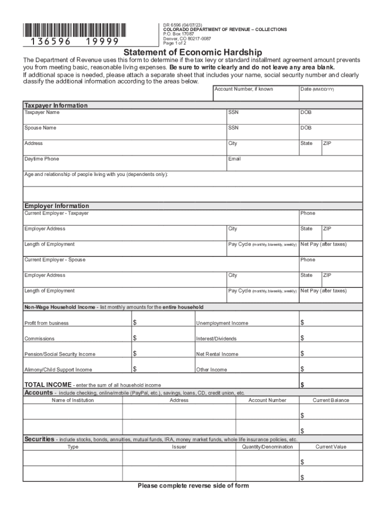 DR 6596 040723 COLORADO DEPARTMENT of REVENUE  Form