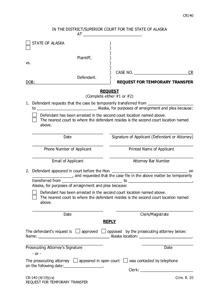  CR 140 Request for Temporary Transfer Alaska Court System 2019-2024