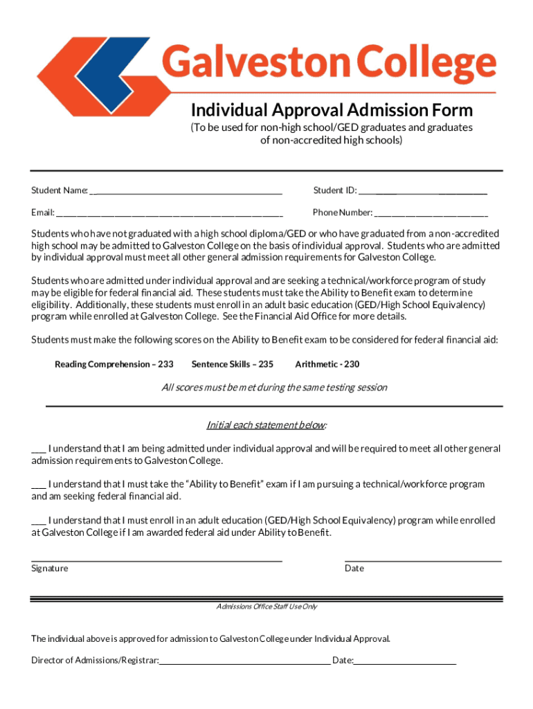 Individual Approval Admission Form