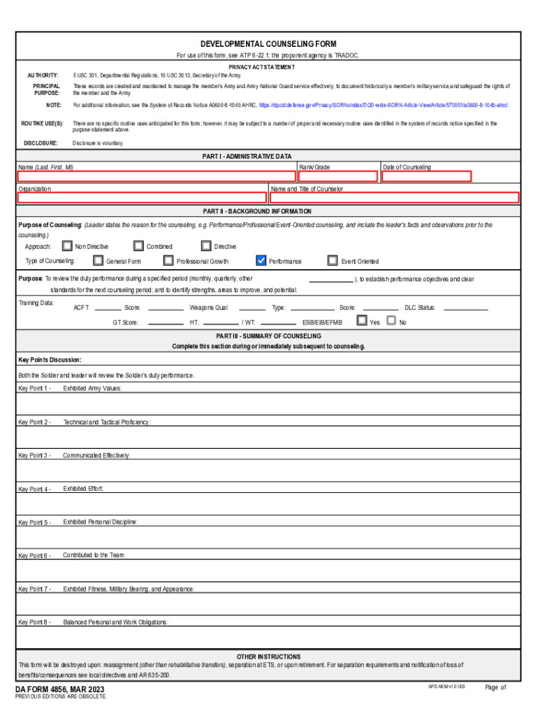  Fillable Army Counseling Form Samples to Complete Online 2023-2024