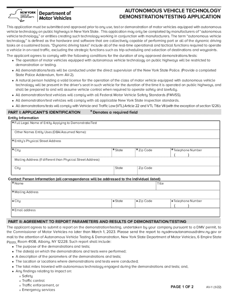  AUTONOMOUS VEHICLE TECHNOLOGY DEMONSTRATIONTESTING APPLICATION 2022