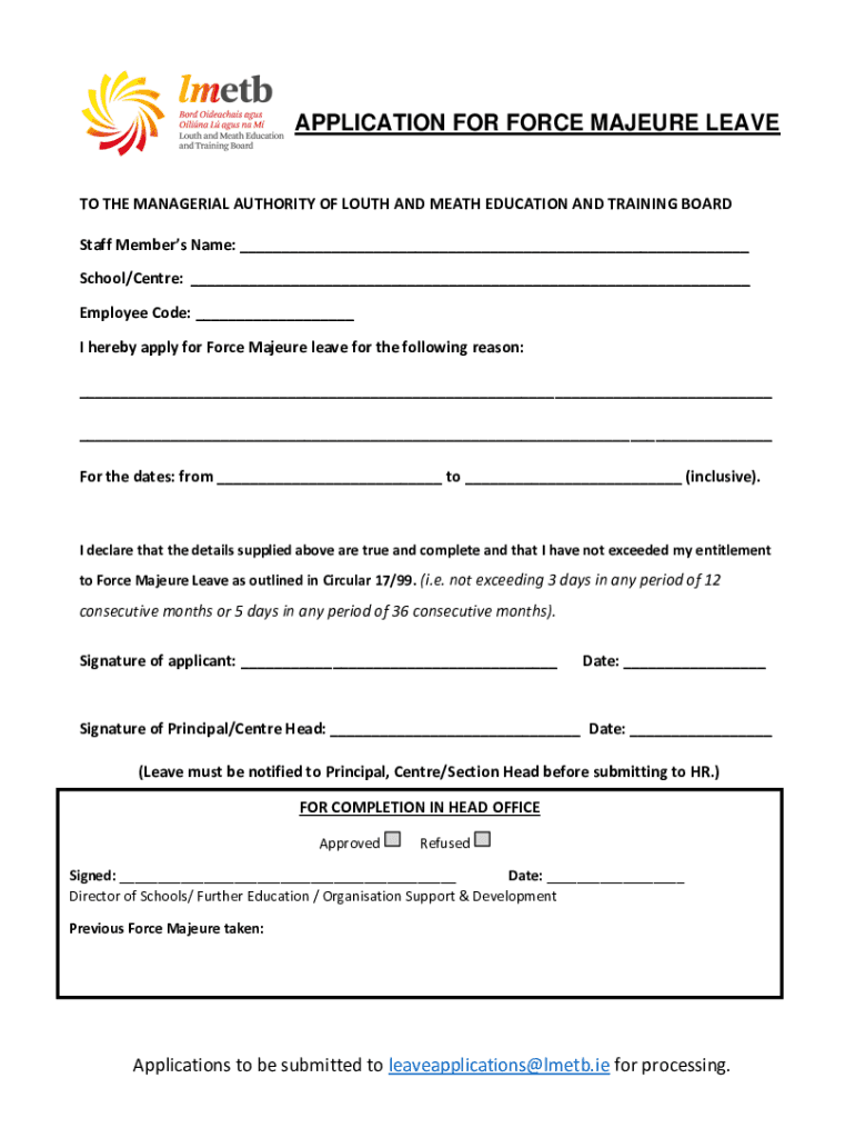 APPLICATION for FORCE MAJEURE LEAVE  Form