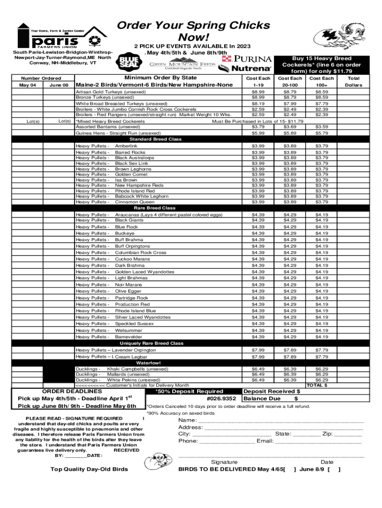 Paris Farmers Union Chicks Fill Out &amp;amp; Sign Online  Form