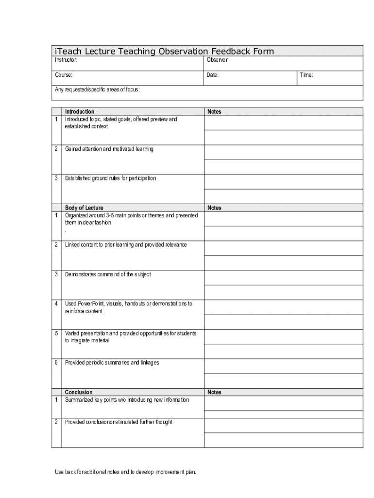  Classroom Observation CARE Form 2012-2024