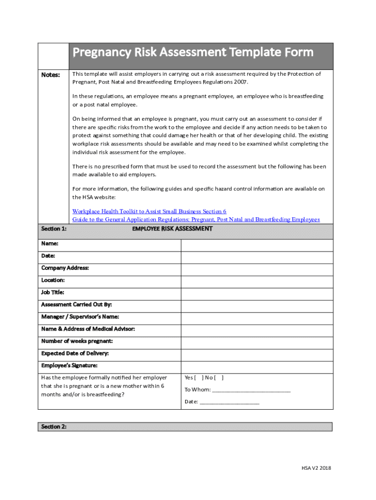 Pregnancy at Work Risk Assessment Template  Form