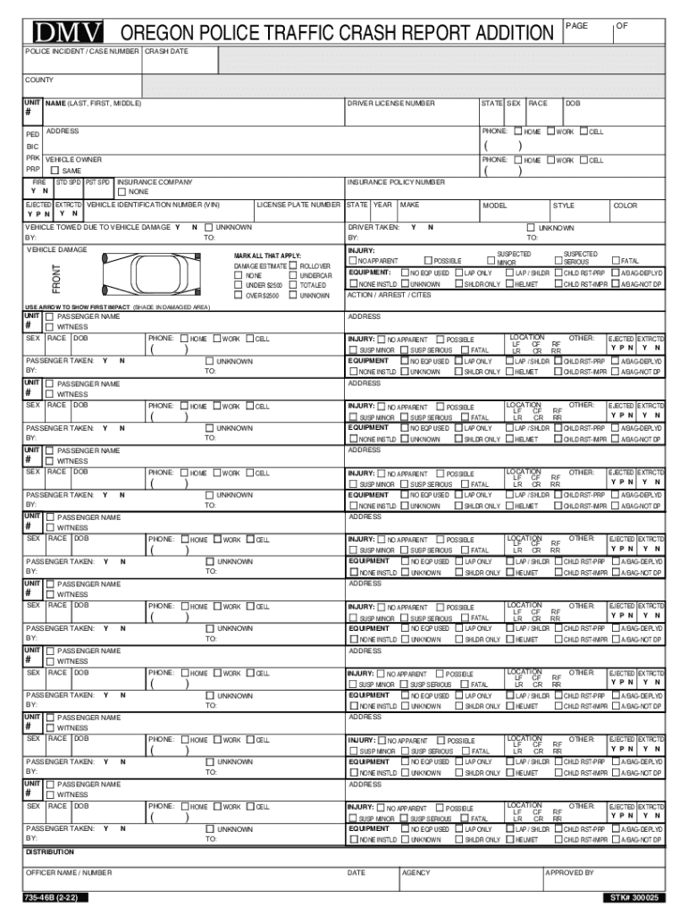  OREGON POLICE TRAFFIC CRASH REPORT ADDITION 2022-2024