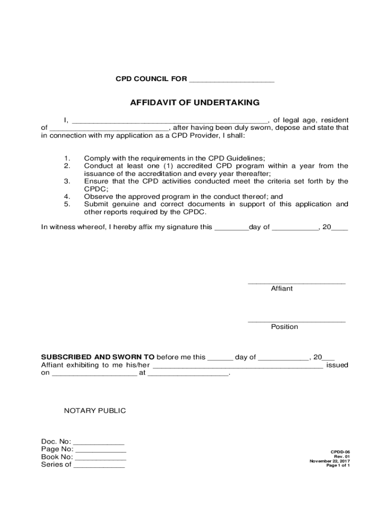 Cpd Council for Affidavit of Undertaking  Form
