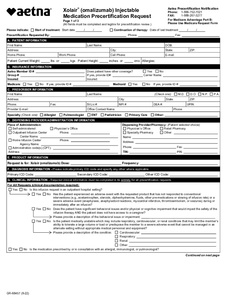 Injectable Medication Precertification Request  Form