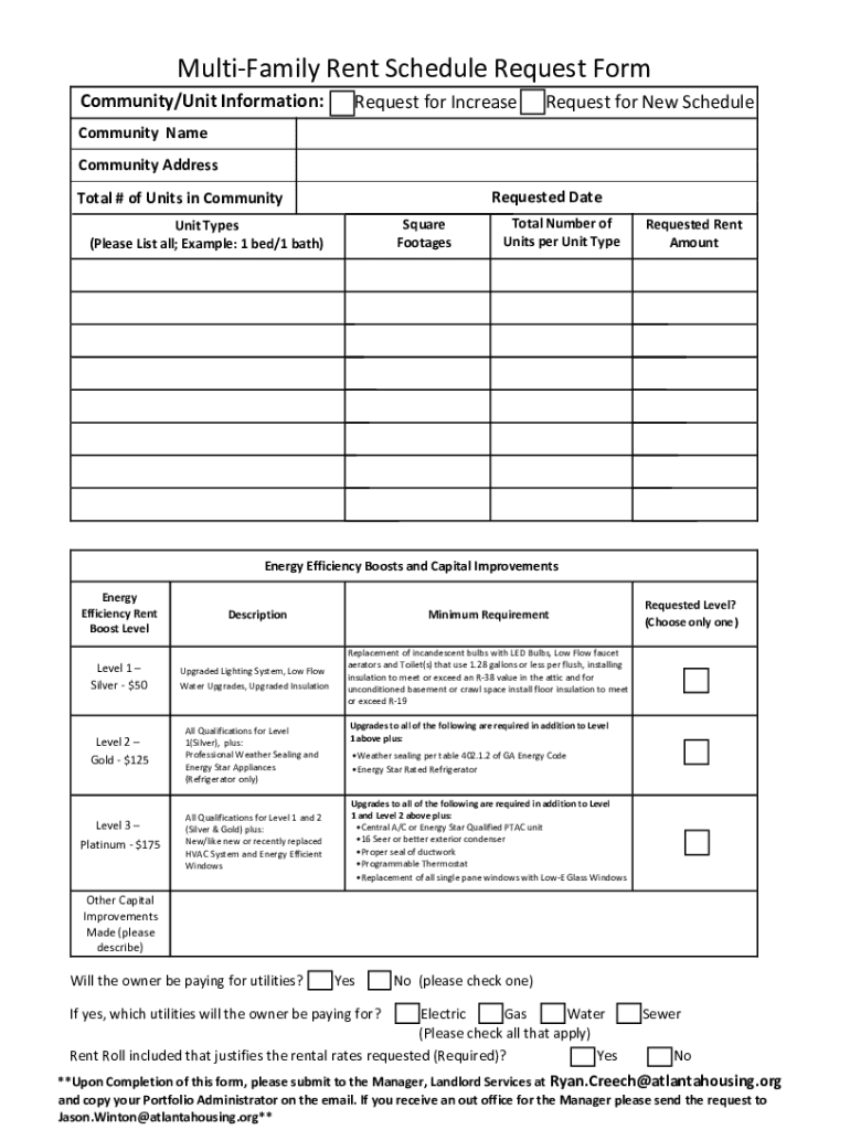 Multi Family Rent Schedule Request Form