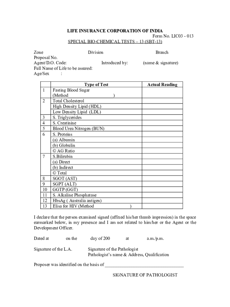 LIFE INSURANCE CORPORATION of INDIA Form No LIC03