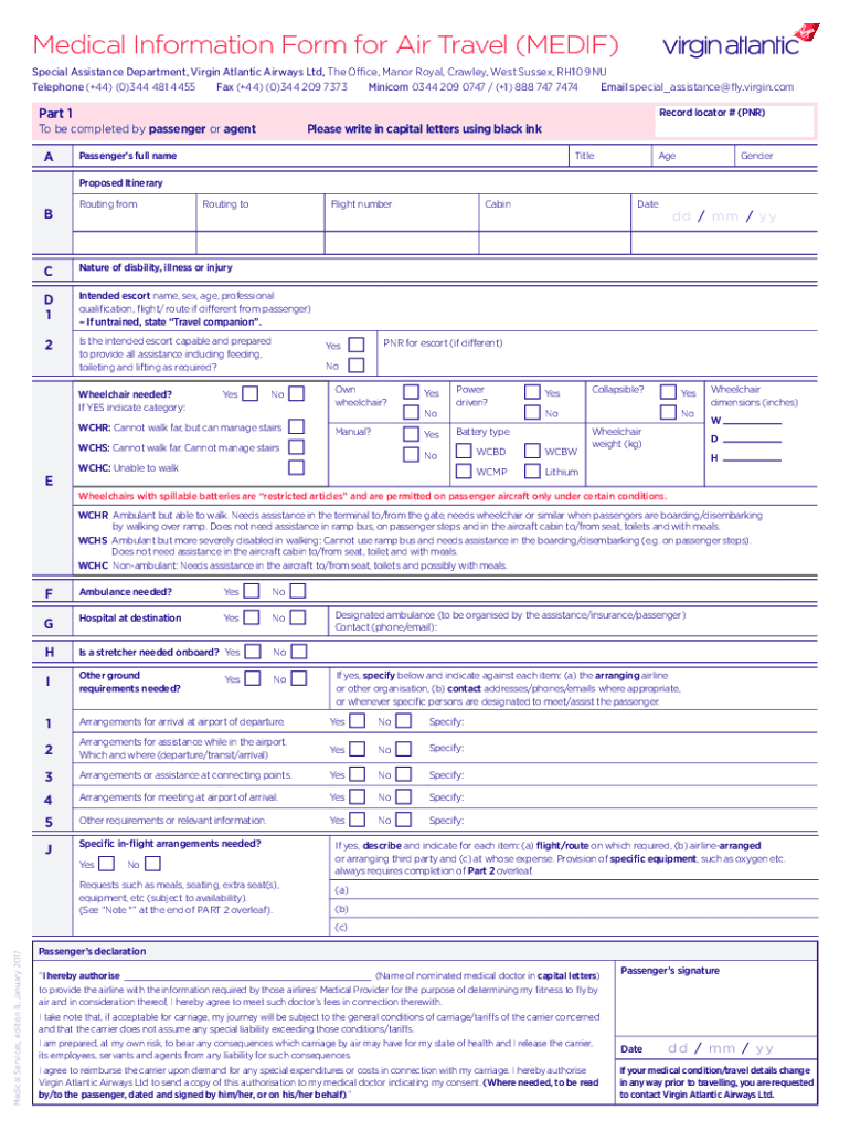 Fillable Online Medical Information Form for Air Travel Fax