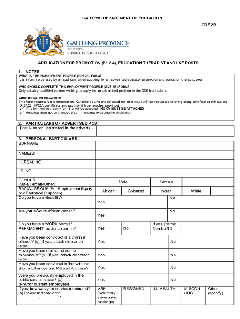 Employment Profile Form GDE 2R