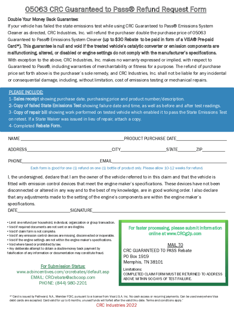  CRC Industries Fillable Online Refund Request Form 2022-2024