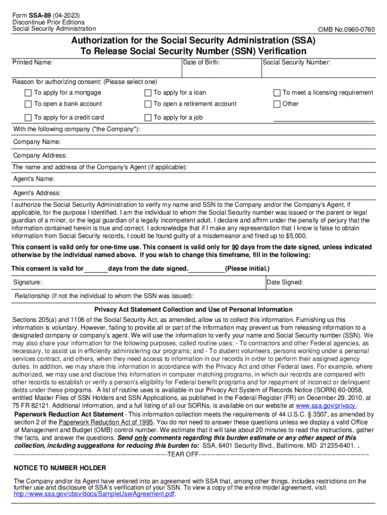  Authorization for the Social Security Administration SSA to Release Social Security Number SSN Verification 2023-2024