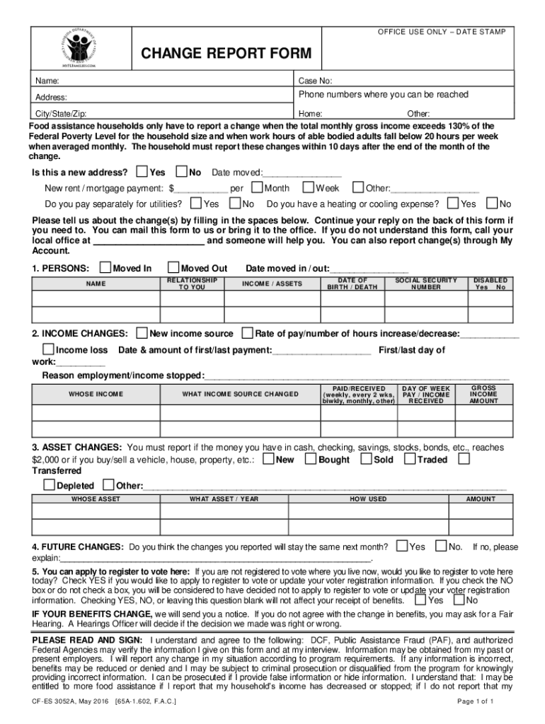 LDSS 3151 Food Stamp Change Report Form