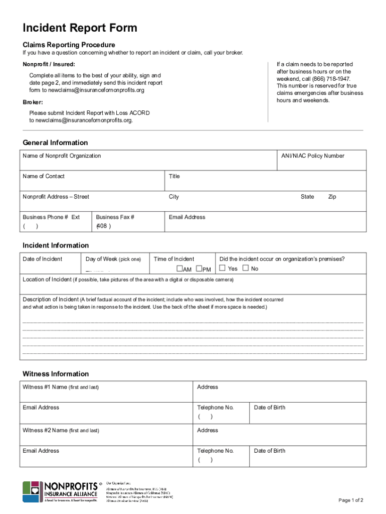 Incident Report Form Claims Reporting Procedure I