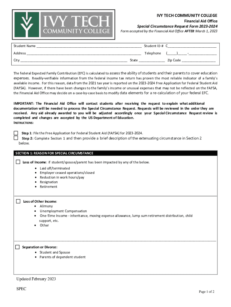SPECIAL CIRCUMSTANCE REQUEST  Form