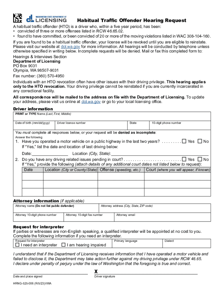 Habitual Traffic Offender Hearing Request Fill Out &amp;amp; Sign Online  Form