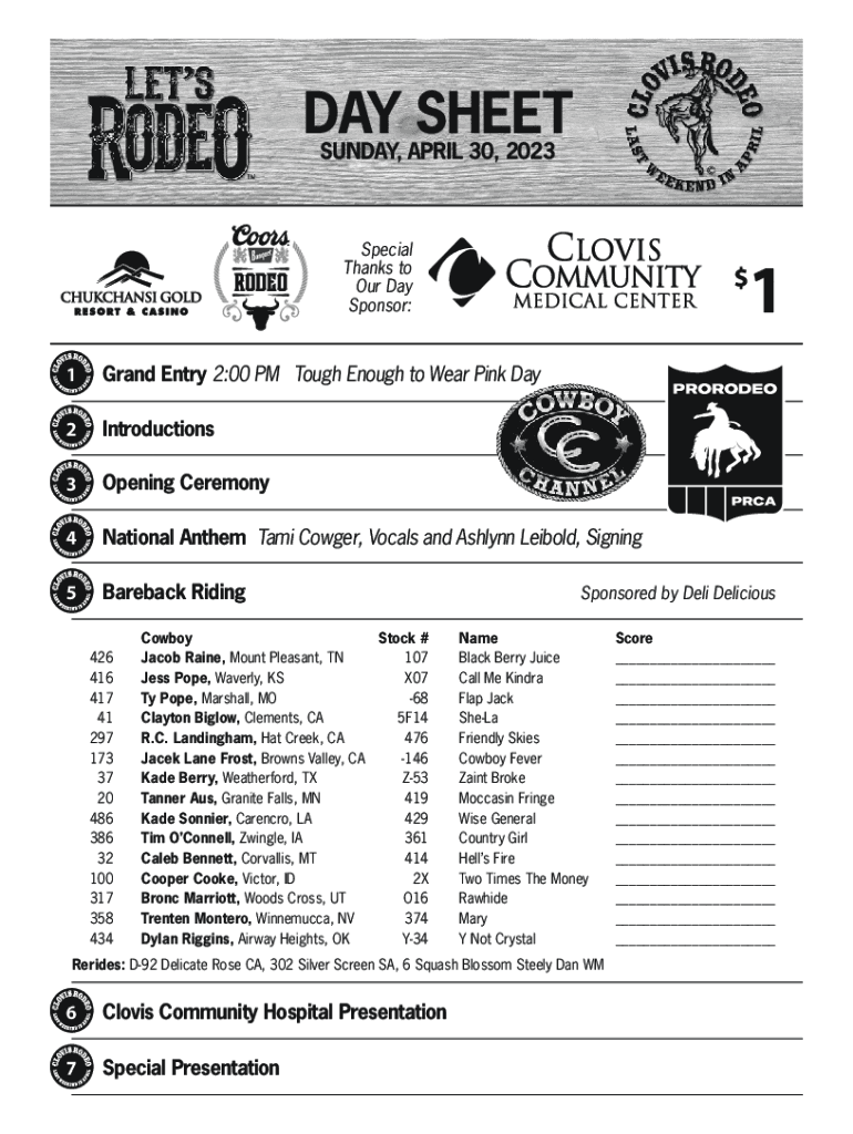  DAY SHEET Clovis Rodeo 2023