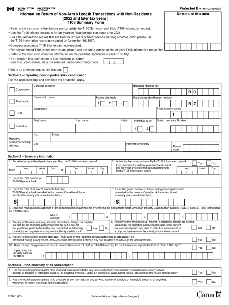  T106 Information Return of Non Arm&#039;s Length Transactions with Non 2022-2024