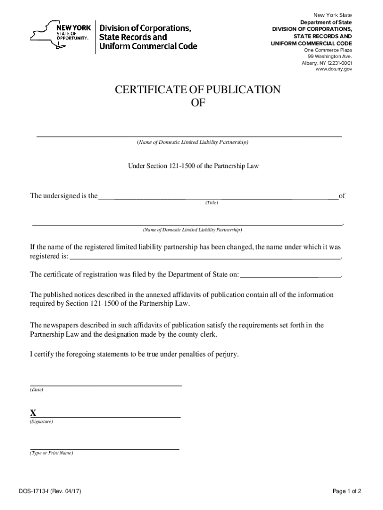 New York State Department of State DIVISION of COR 2017-2025